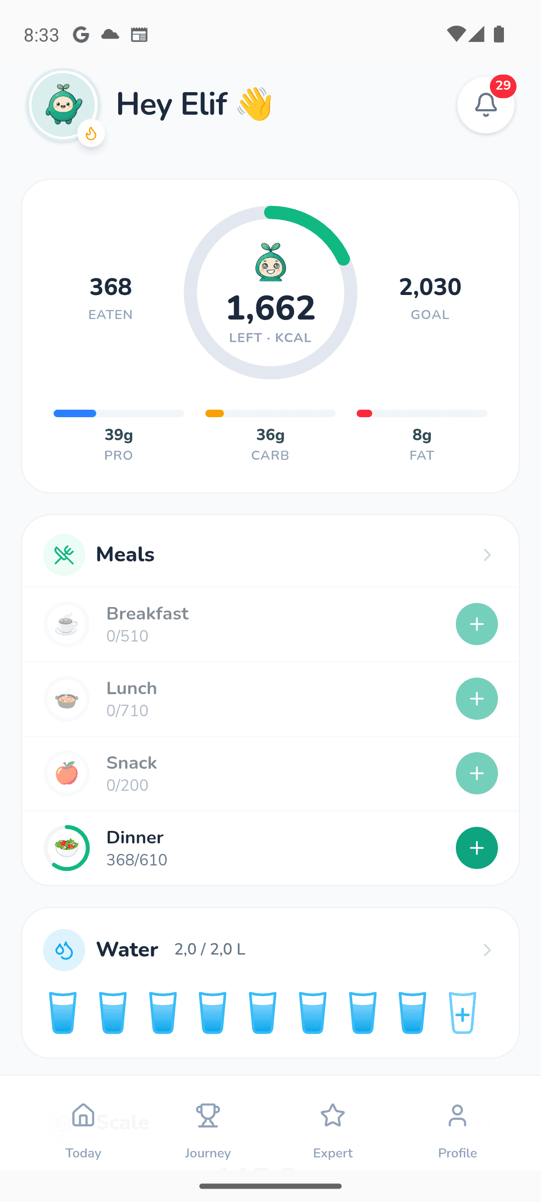The client’s daily tracking screen